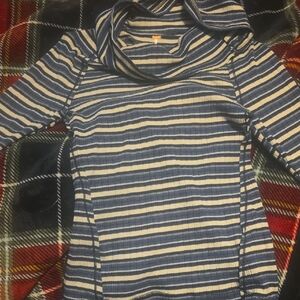 Free People Navy and Cream Striped Women's Sweater